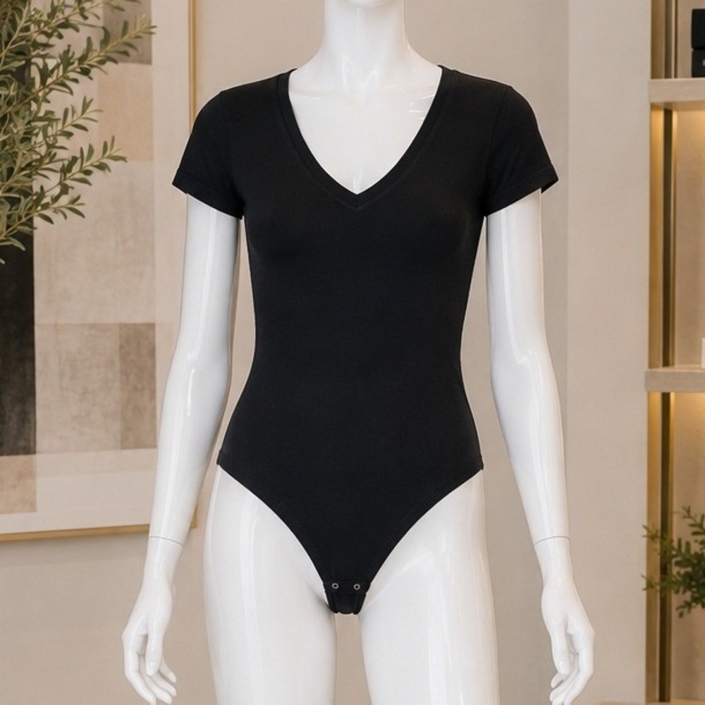 Citizens of Humanity Womens Bodysuit Black V-Neck Supima Cotton XS